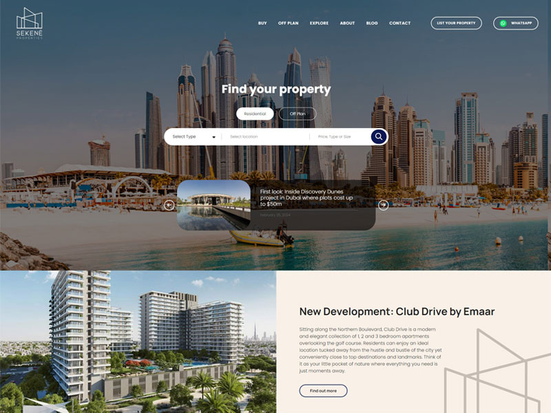 Sekene Properties real estate website design and development 