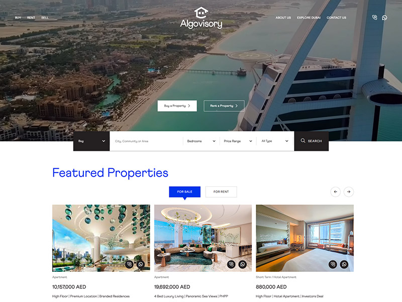 Real estate website and development for Algovisory